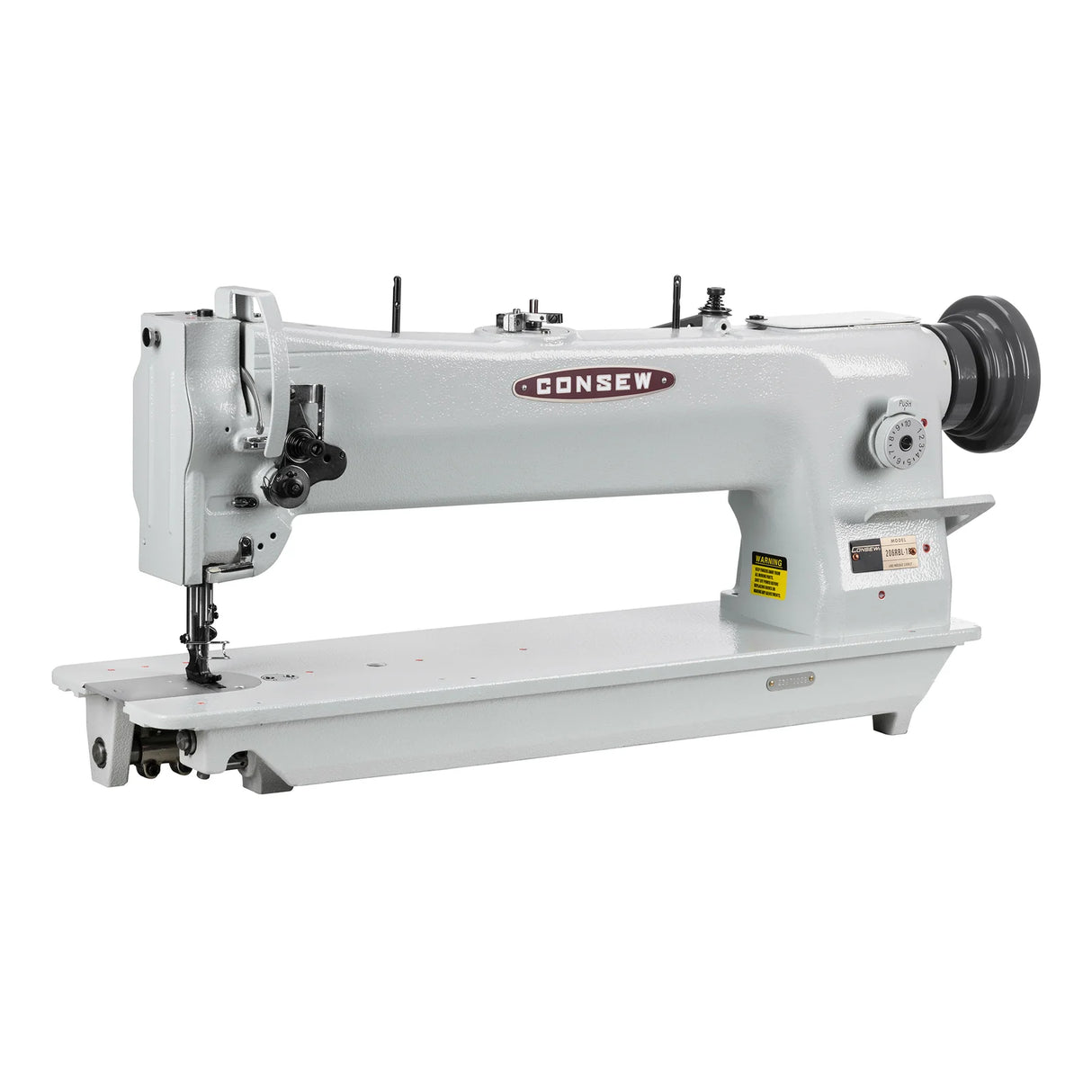 CONSEW 206RBL-18 Single Needle Long Arm 18" Heavy Duty Walking Foot Compound Feed Lockstitch Industrial Sewing Machine - Complete Setup, Table, Stand Included
