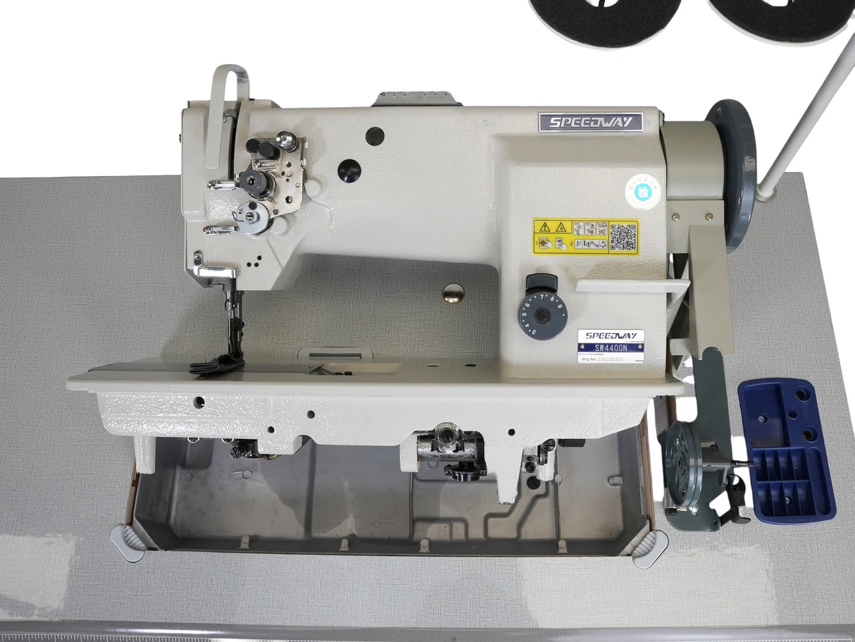 SPEEDWAY SW-4400N Máquina de coser con pie para caminar, alimentación al unísono, resistente, de una sola aguja, ensamblada con servomotor, mesa y soporte incluidos
