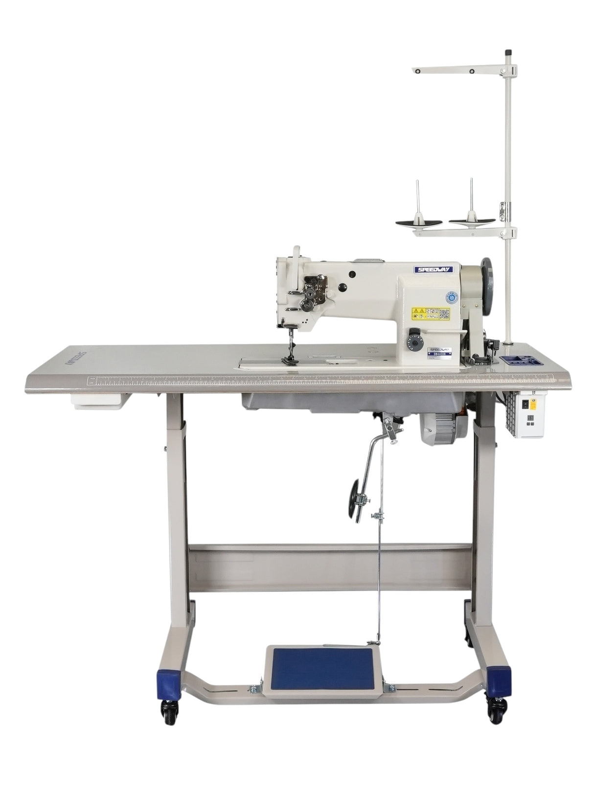SPEEDWAY SW-4400N Máquina de coser con pie para caminar, alimentación al unísono, resistente, de una sola aguja, ensamblada con servomotor, mesa y soporte incluidos