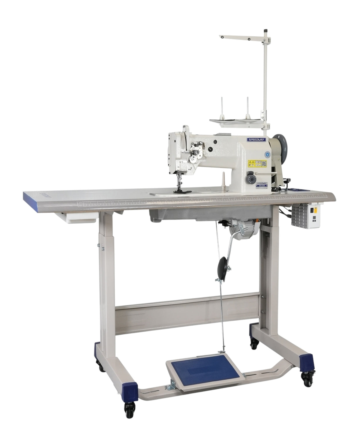 SPEEDWAY SW-4400N Máquina de coser con pie para caminar, alimentación al unísono, resistente, de una sola aguja, ensamblada con servomotor, mesa y soporte incluidos