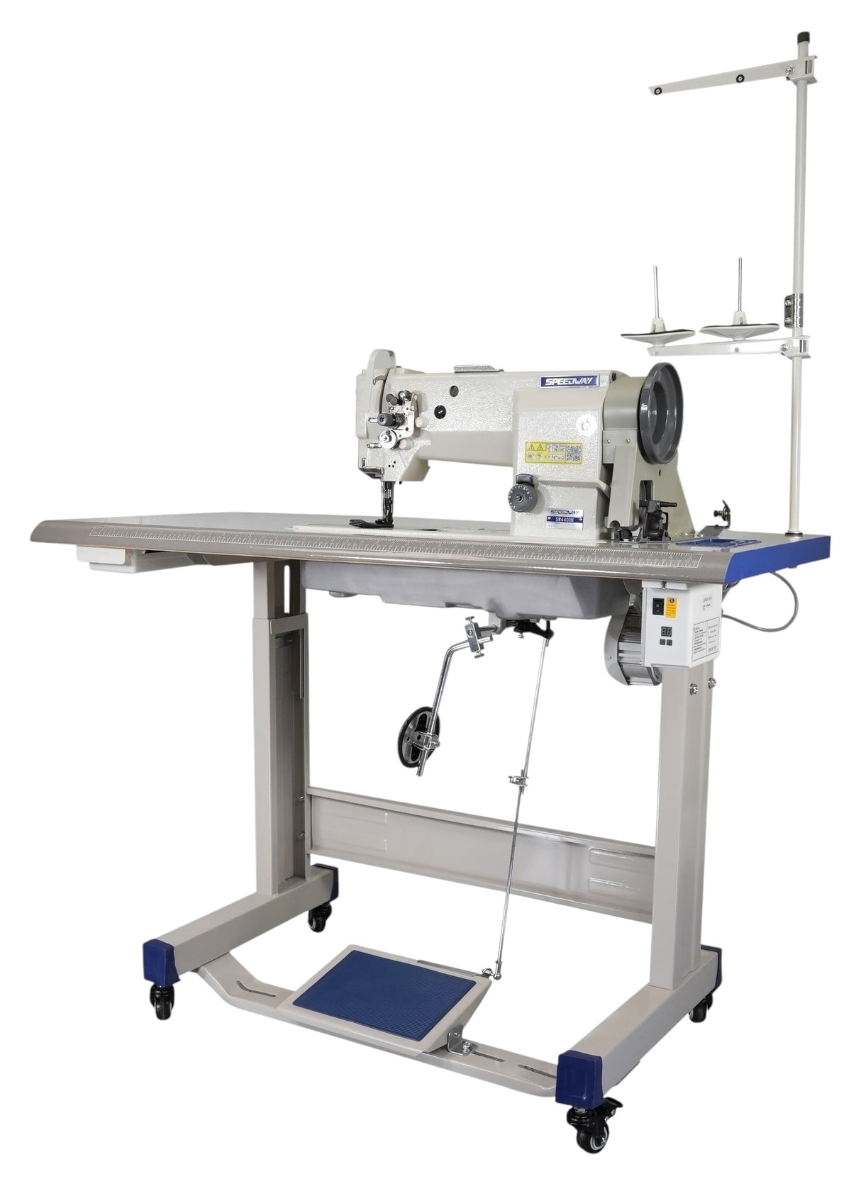 SPEEDWAY SW-4400N Máquina de coser con pie para caminar, alimentación al unísono, resistente, de una sola aguja, ensamblada con servomotor, mesa y soporte incluidos