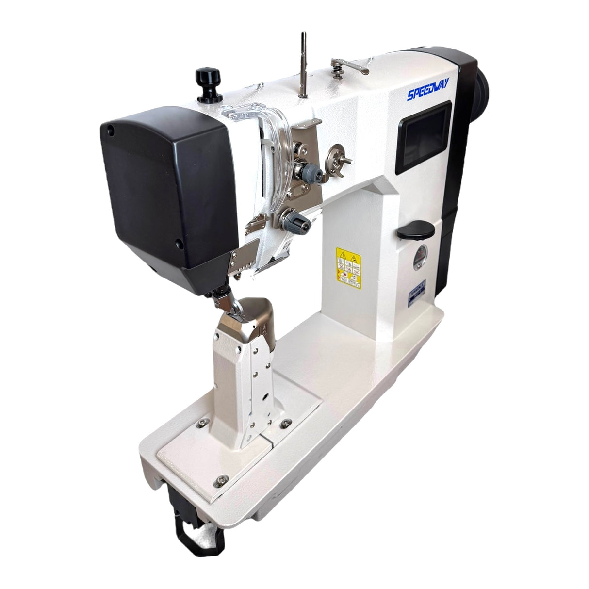 SPEEDWAY SW 591-Q Full Function, Touch Screen Single Needle Post-bed Top, Bottom and Needle Feed Lockstitch Industrial Sewing Machine with Servo Motor, Table and Stand Included