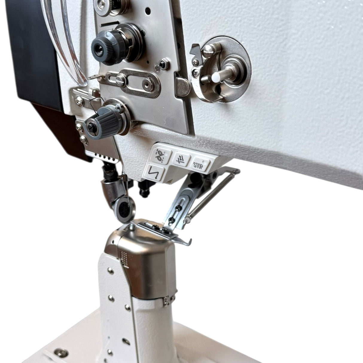 SPEEDWAY SW 591-Q Full Function, Touch Screen Single Needle Post-bed Top, Bottom and Needle Feed Lockstitch Industrial Sewing Machine with Servo Motor, Table and Stand Included