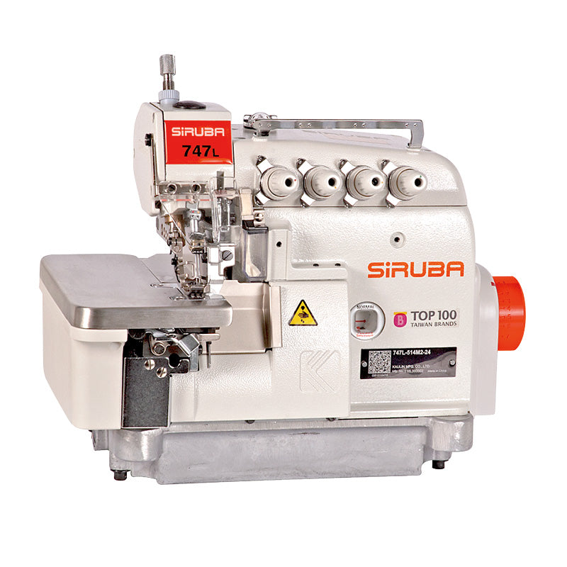 SIRUBA 747L-514M-3-24/LFC-3 4 Thread Overlock with Elastic Metering Device Industrial Sewing Machine Assembled with Servo Motor, Fully Submerged Table Setup