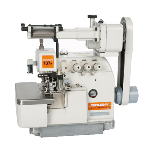 SIRUBA 737K-504M2-04/LFC-3  3 Thread Overlock with Elastic Metering Device Industrial Sewing Machine Assembled with Servo Motor, Fully Submerged Table Setup Included