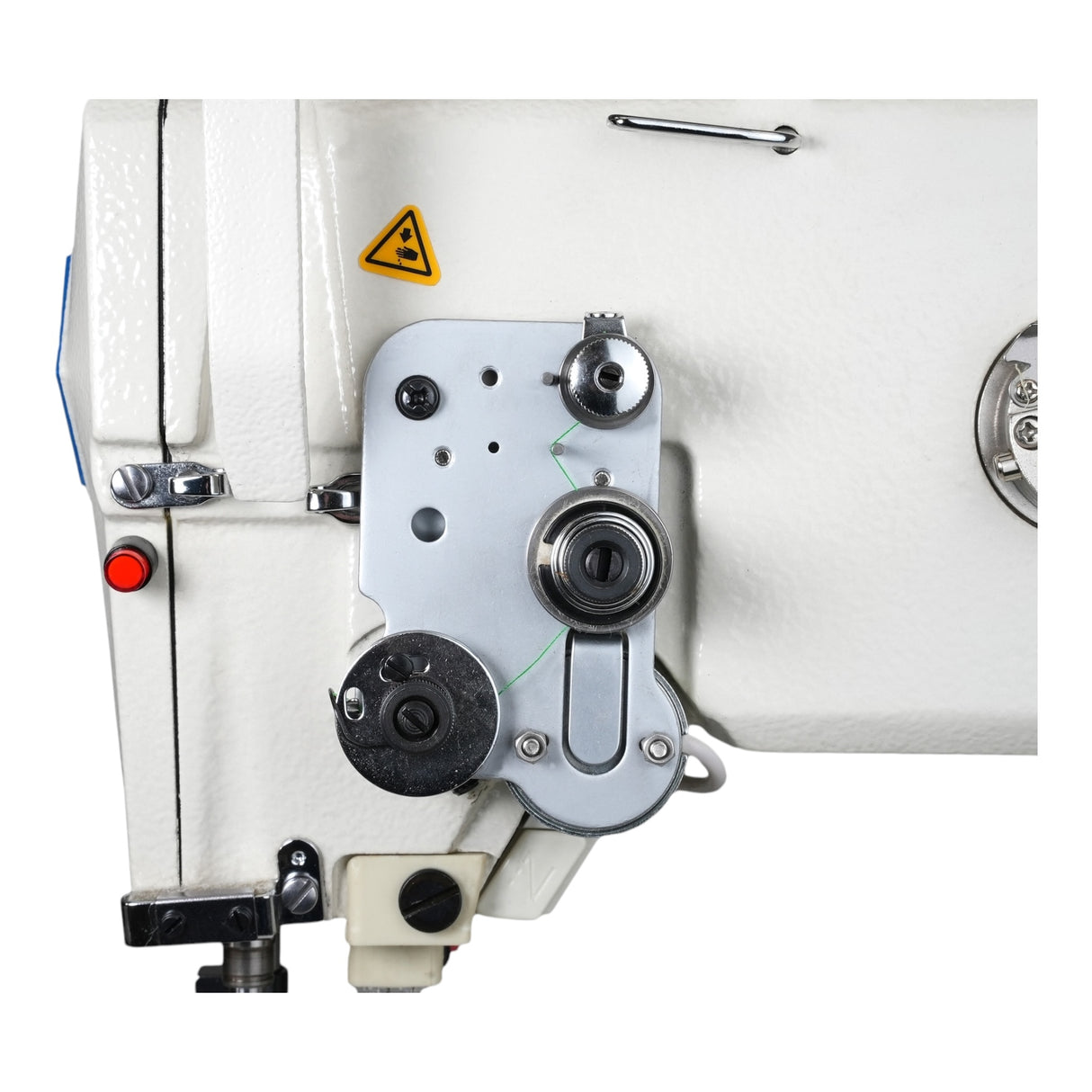 Máquina de coser industrial SPEEDWAY 818D con puntada de cadeneta, alimentación superior, inferior y de aguja, con función completa, una sola aguja, servomotor, mesa y soporte incluidos.