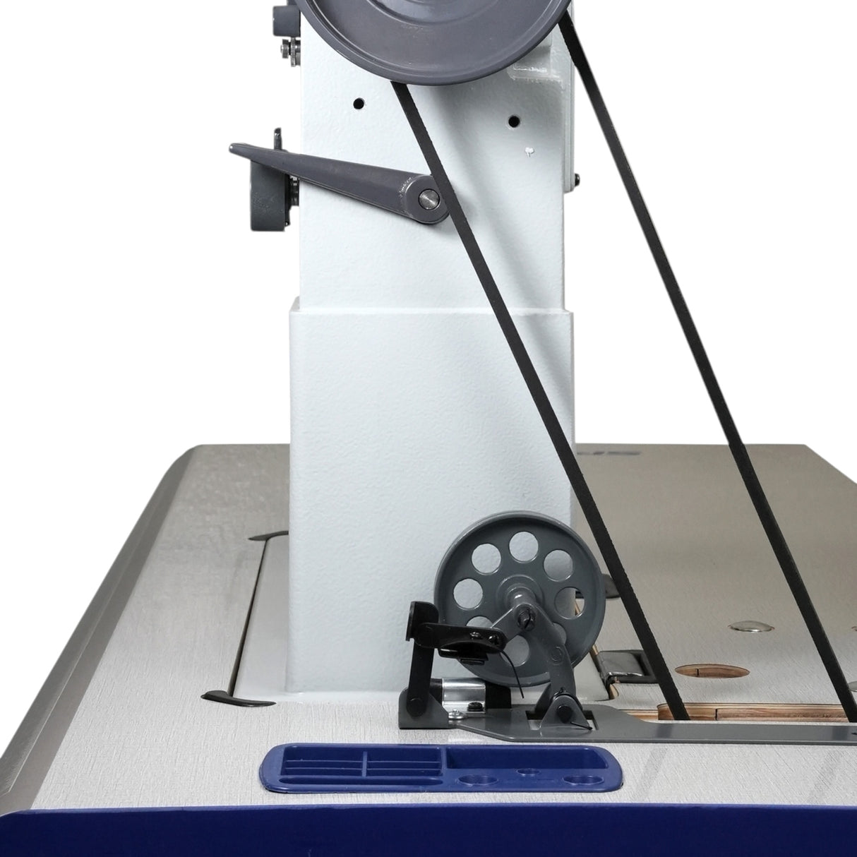 Prensatelas SPEEDWAY SW 82440-2 de doble aguja y poste de 10 mm (3/8"), para máquina de coser de alta resistencia con avance unísono, ensamblado con servomotor, mesa y soporte incluidos.