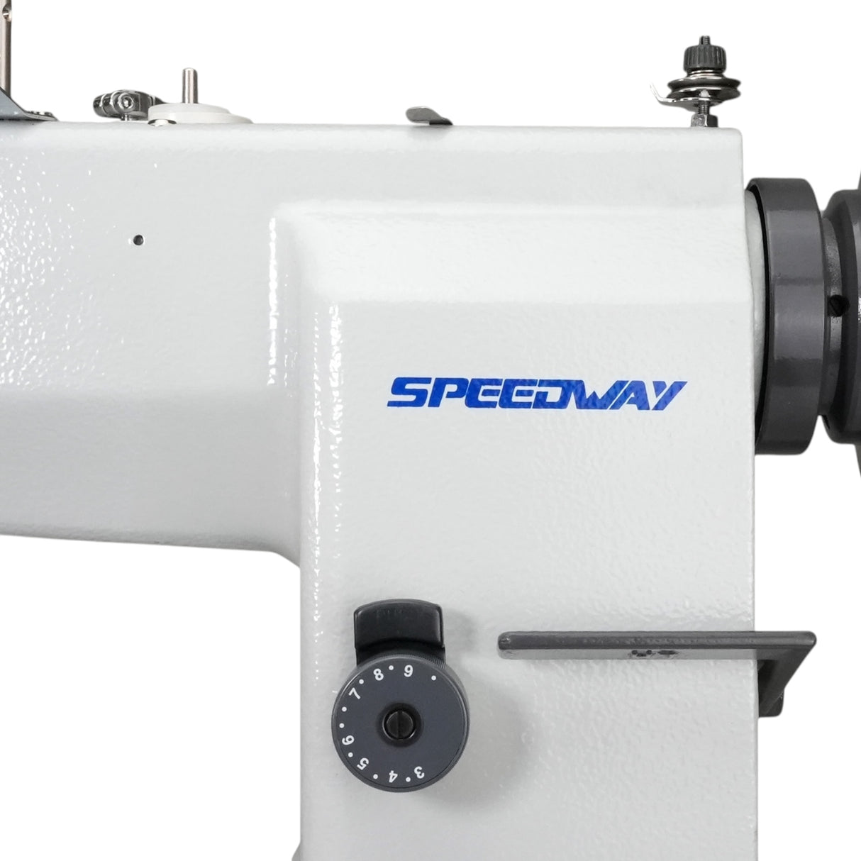 Prensatelas SPEEDWAY SW 82440-2 de doble aguja y poste de 10 mm (3/8"), para máquina de coser de alta resistencia con avance unísono, ensamblado con servomotor, mesa y soporte incluidos.