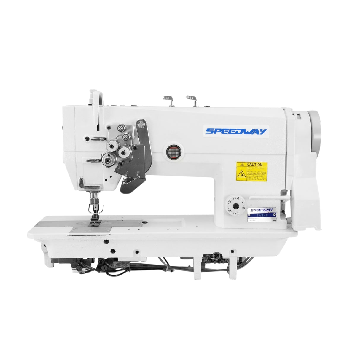 SPEEDWAY SW 845 Double Needle Split Bar, Needle Feed Lockstitch Industrial Sewing Machine Assembled with Table and Servo Motor Included
