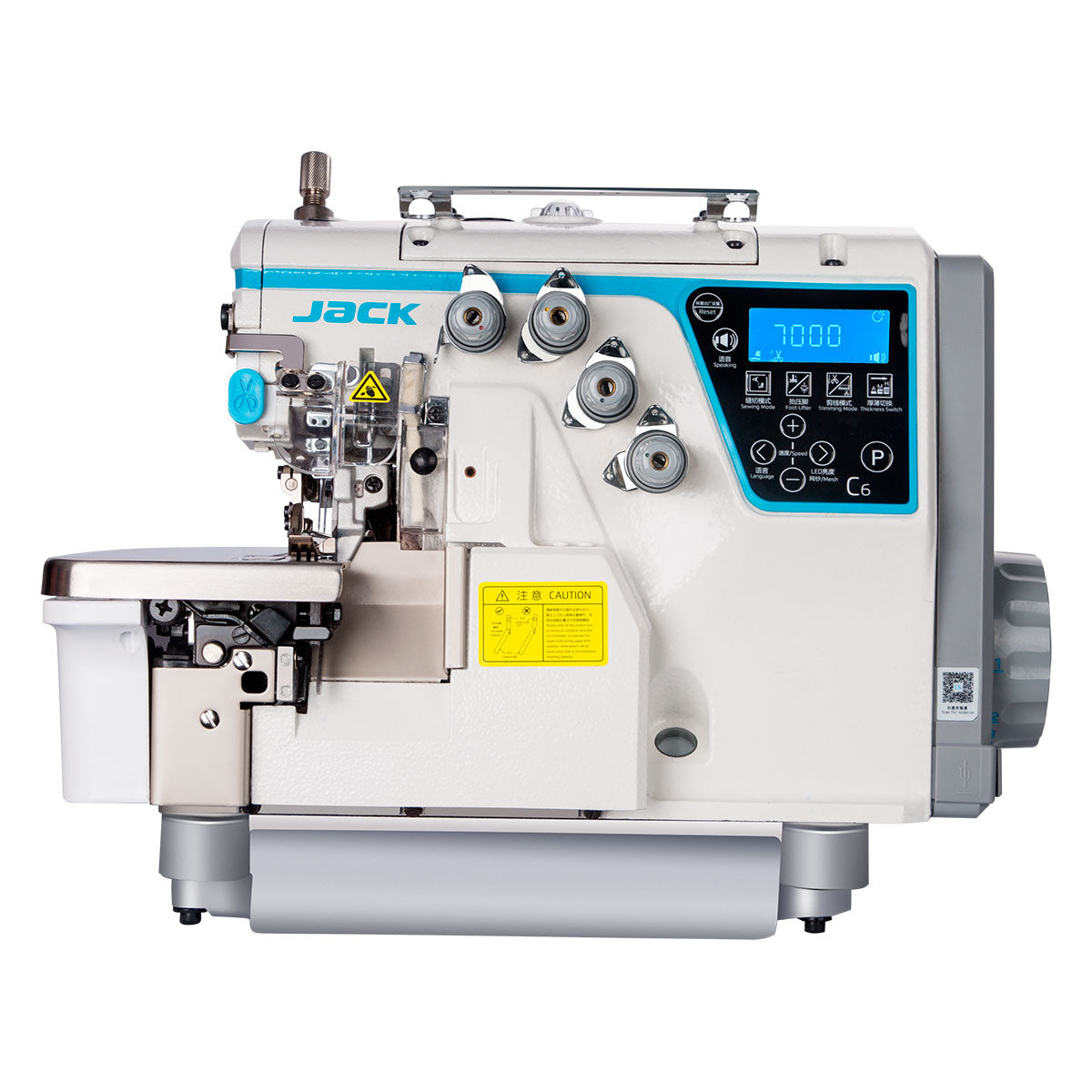 JACK C6-4-M03/333 4 Thread Digital Overlock Machine with Fully Automatic Thickness Adjustment Assembled with Table and Stand Included