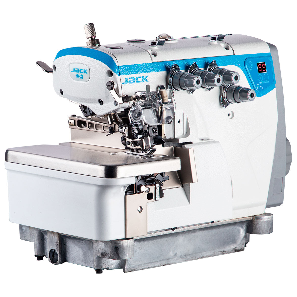JACK E4S-4-M03/333 4 Thread Overlock Industrial Sewing Machine Assembled with Fully Submerged Table Setup Included