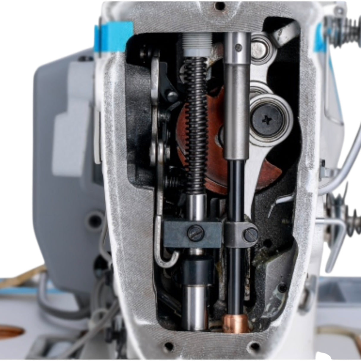 Máquina de coser JACK JK-5559F-W de una sola aguja con recortador y funciones automáticas. Completamente ensamblada. Incluye mesa y soporte.