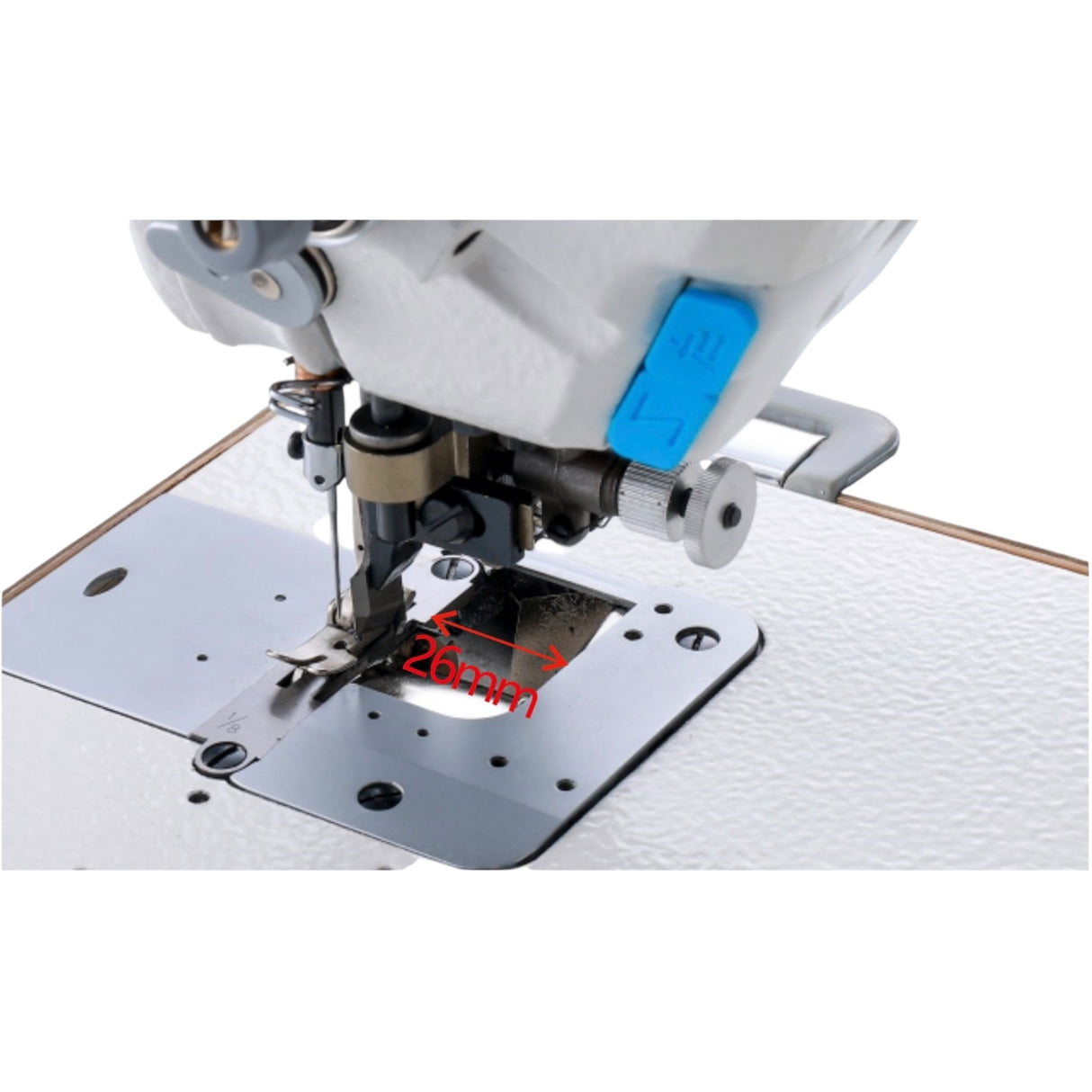 Máquina de coser JACK JK-5559F-W de una sola aguja con recortador y funciones automáticas. Completamente ensamblada. Incluye mesa y soporte.