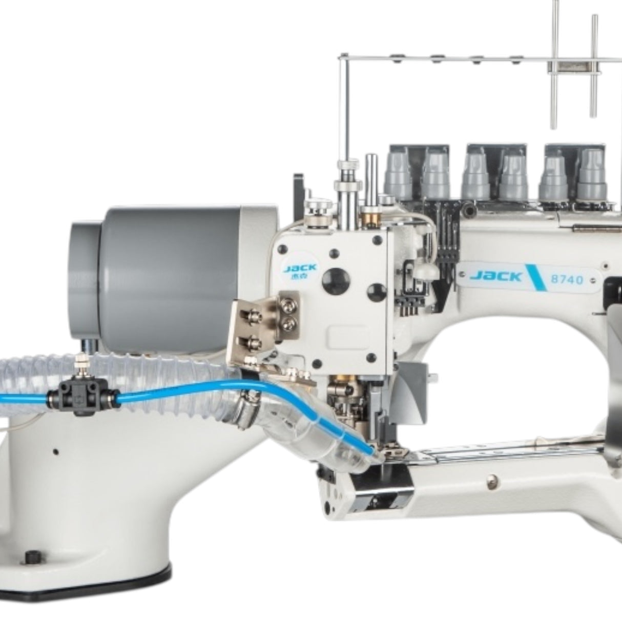 JACK JK-8740C-460-02-D-AW2S Needle Feed of the Arm 6 Thread Flatseamer Double Cut With Vacuum Suction, Foot lifter Assembled with Servo Motor, Table and Stand Included