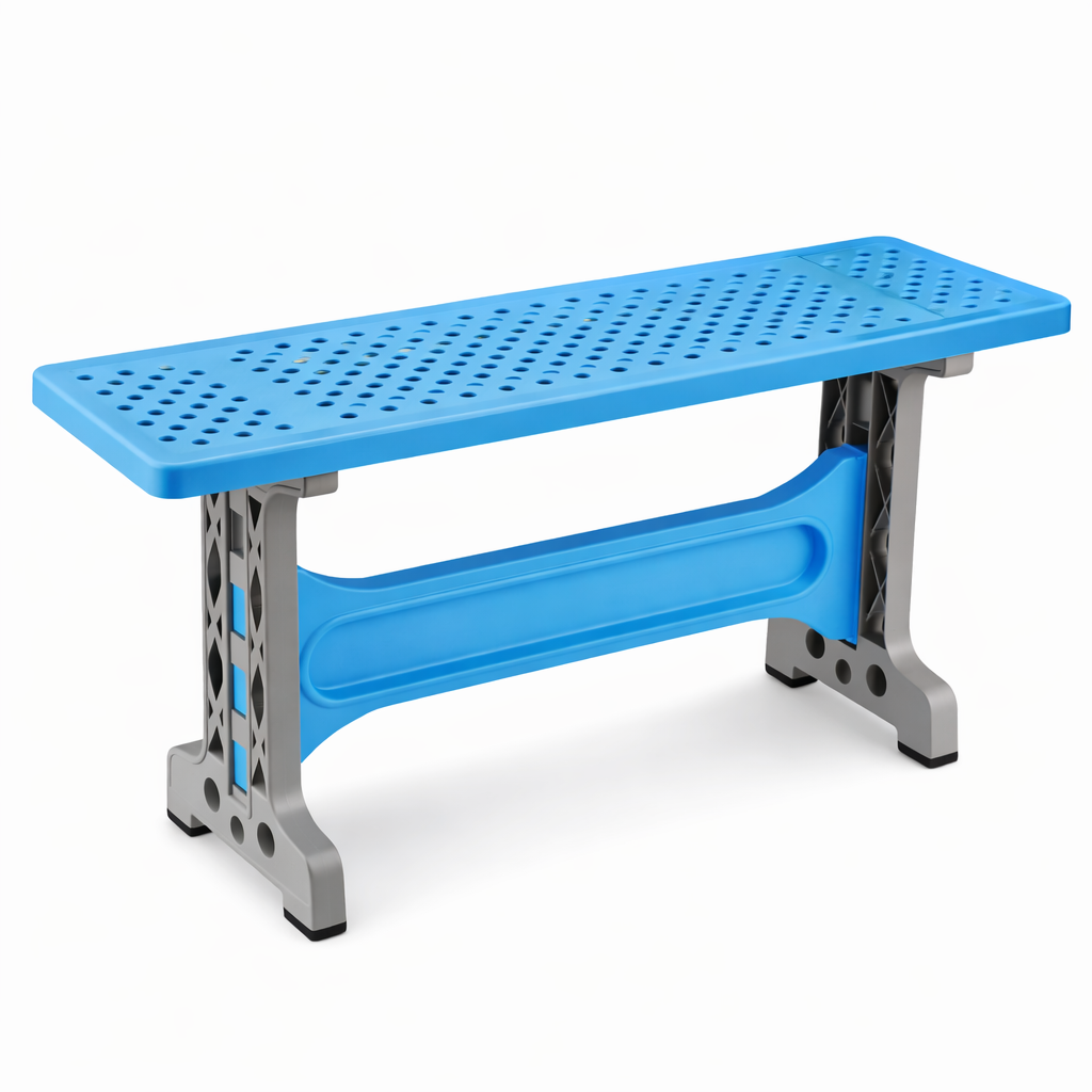 JACK® JK-815129 Wide Industrial Sewing Workstation Bench – Elevated Plastic Stool, 18.1 × 47.2 in Base, 20" Height