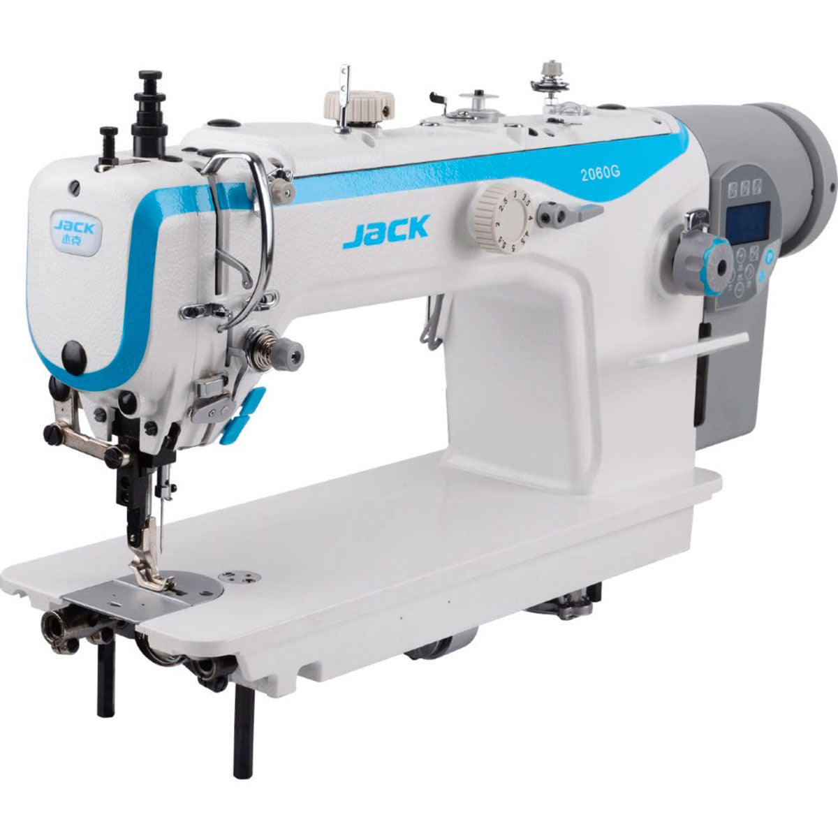 JACK 2060GHC-4Q Single Needle Direct Drive Automatic Compound Walking Foot Sewing Machine Assembled with Table and Stand Included