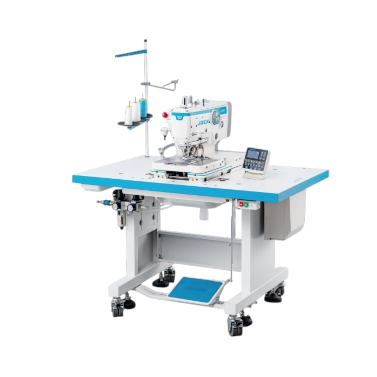 JACK® JK-T9820G-02-D/P Electronic Keyhole Buttonhole Eyelet Machine – Complete Setup, Table & Stand Inclu - Image 2 of 3