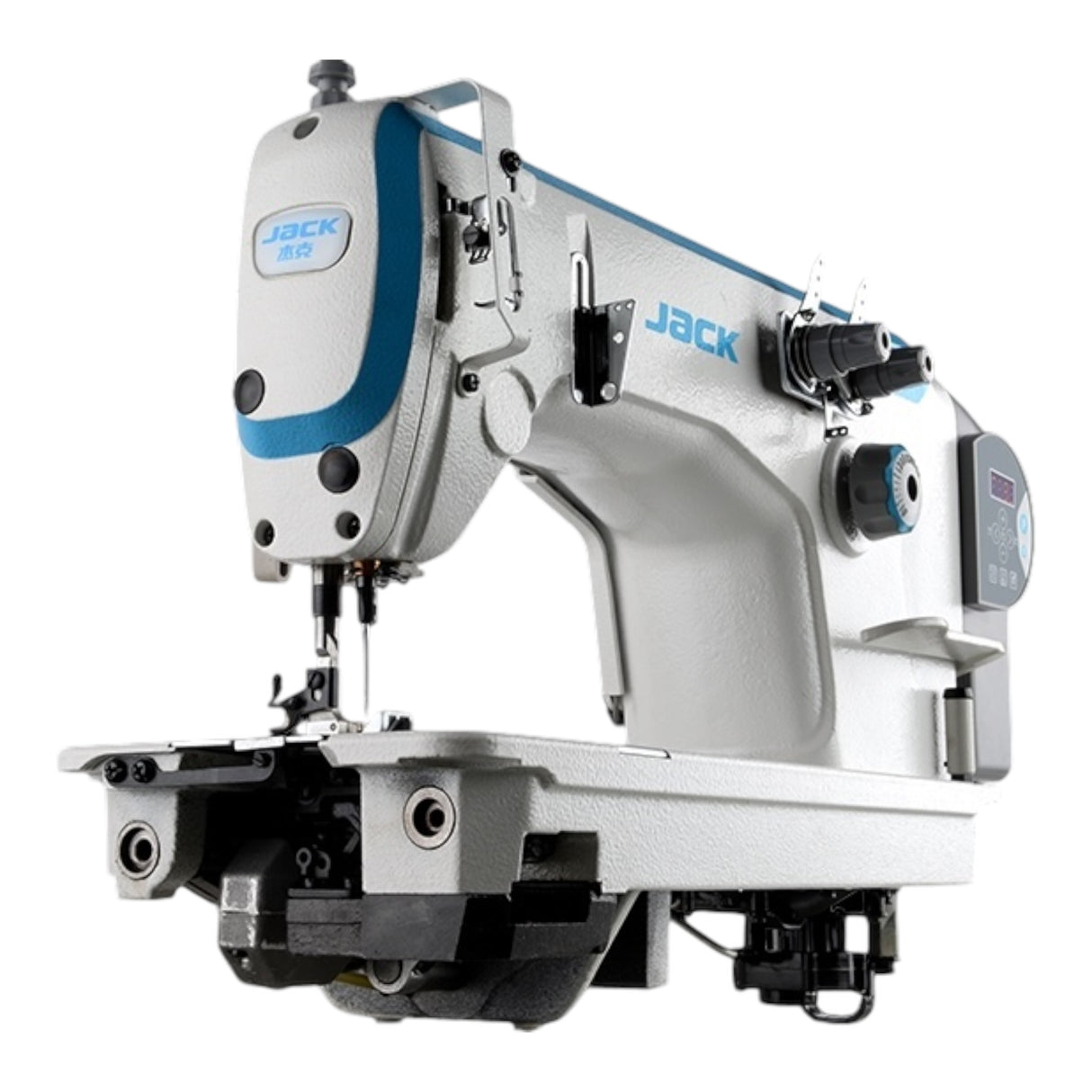 Máquina de coser industrial de puntada de cadena con accionamiento directo JACK JK-8558G-1-WZ, de una sola aguja, ensamblada con mesa y soporte incluidos