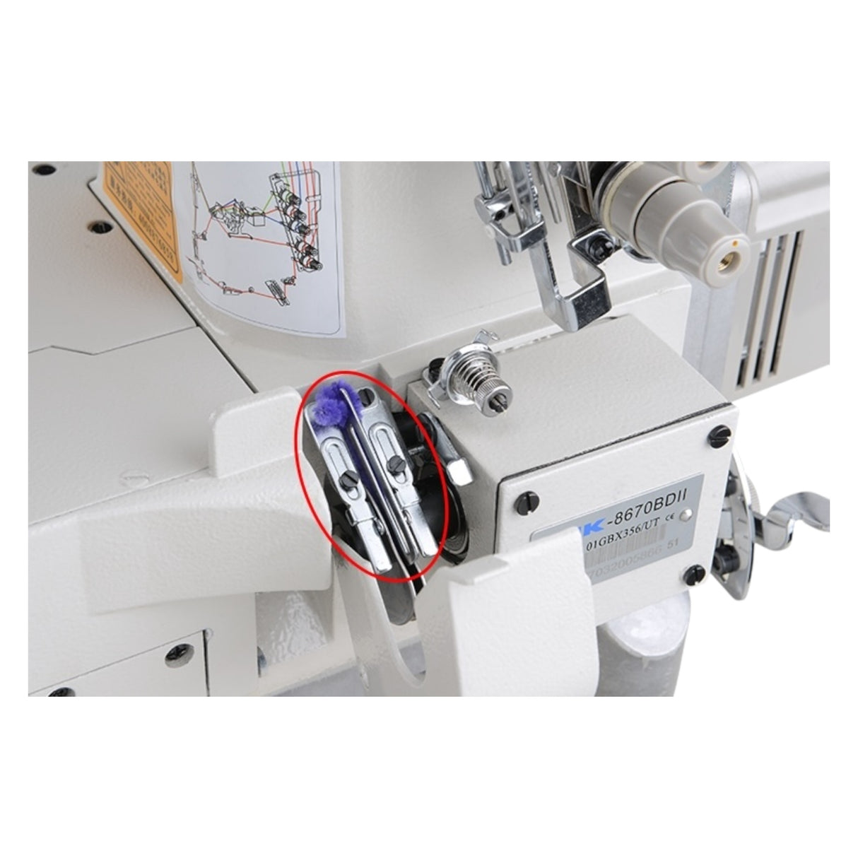 JACK JK-8670G-01CBx364/UT 3 Needle Small Cylinder Arm Coverstitch With Thread Trimmer and Auto Footlifter Industrial Sewing Machine Assembled with Table and Stand Included