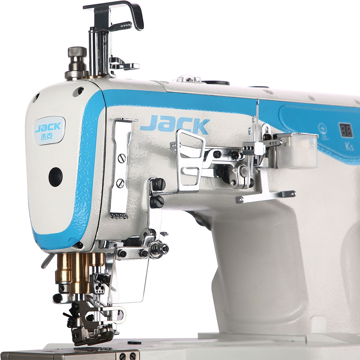 JACK K5-D-01GB×364 3 Needle Cylinder Arm Coverstitch Industrial Sewing Machine Assembled with Table and Stand Included