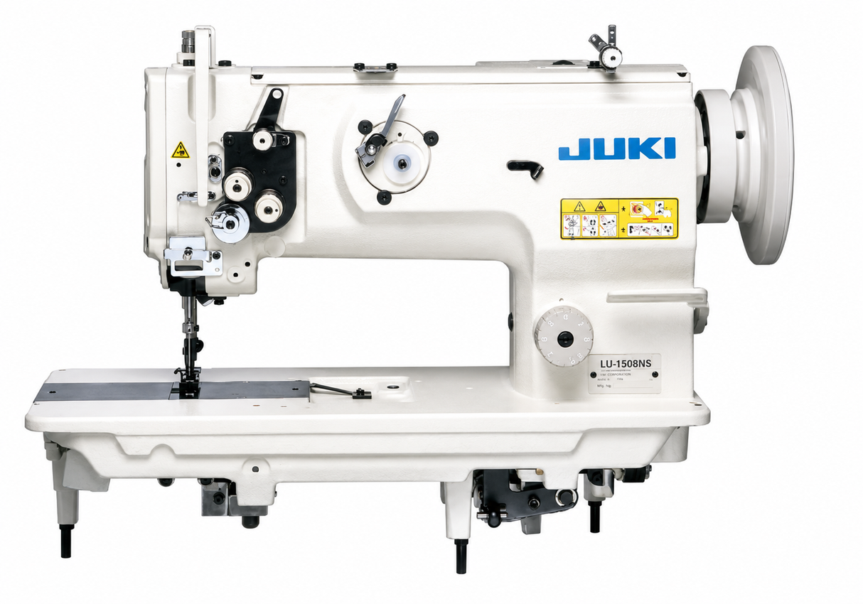 JUKI® LU-1508NS – Single Needle Unison Feed Walking Foot Lockstitch Machine for Heavy Materials with Vertical-Axis Double-Capacity Hook, 9mm Stitch Length & 16mm Foot Lift – Complete Setup, Table & Stand Included