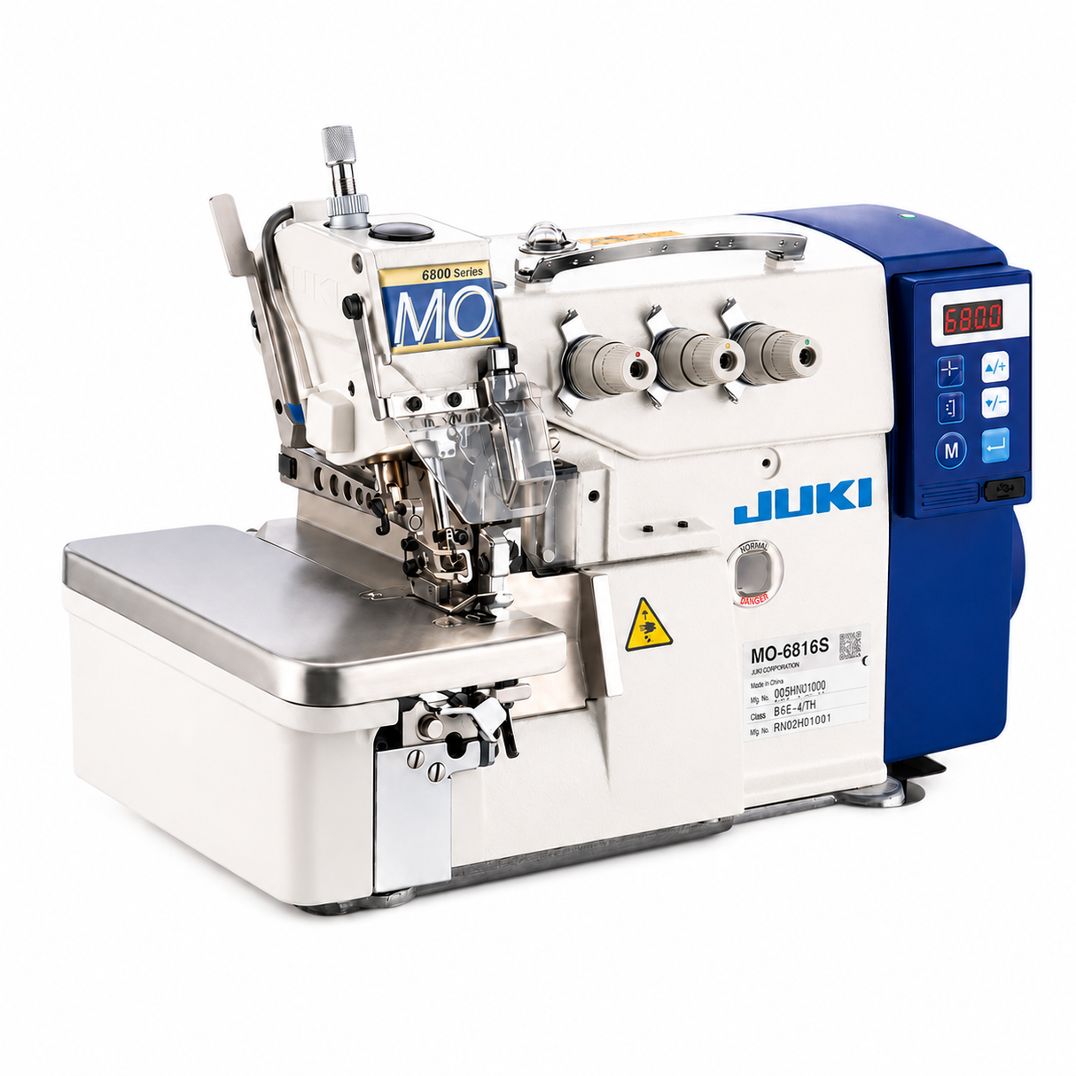 JUKI® MO-6804DD-150 – 1-Needle 3-Thread Narrow Gauge Rolled Hem Direct Drive Overlock Industrial Sewing Machine for Lingerie, Blouses, Scarves & Light Fabrics – 1.5mm Overedge – Complete Setup, Fully Submerged Table Included