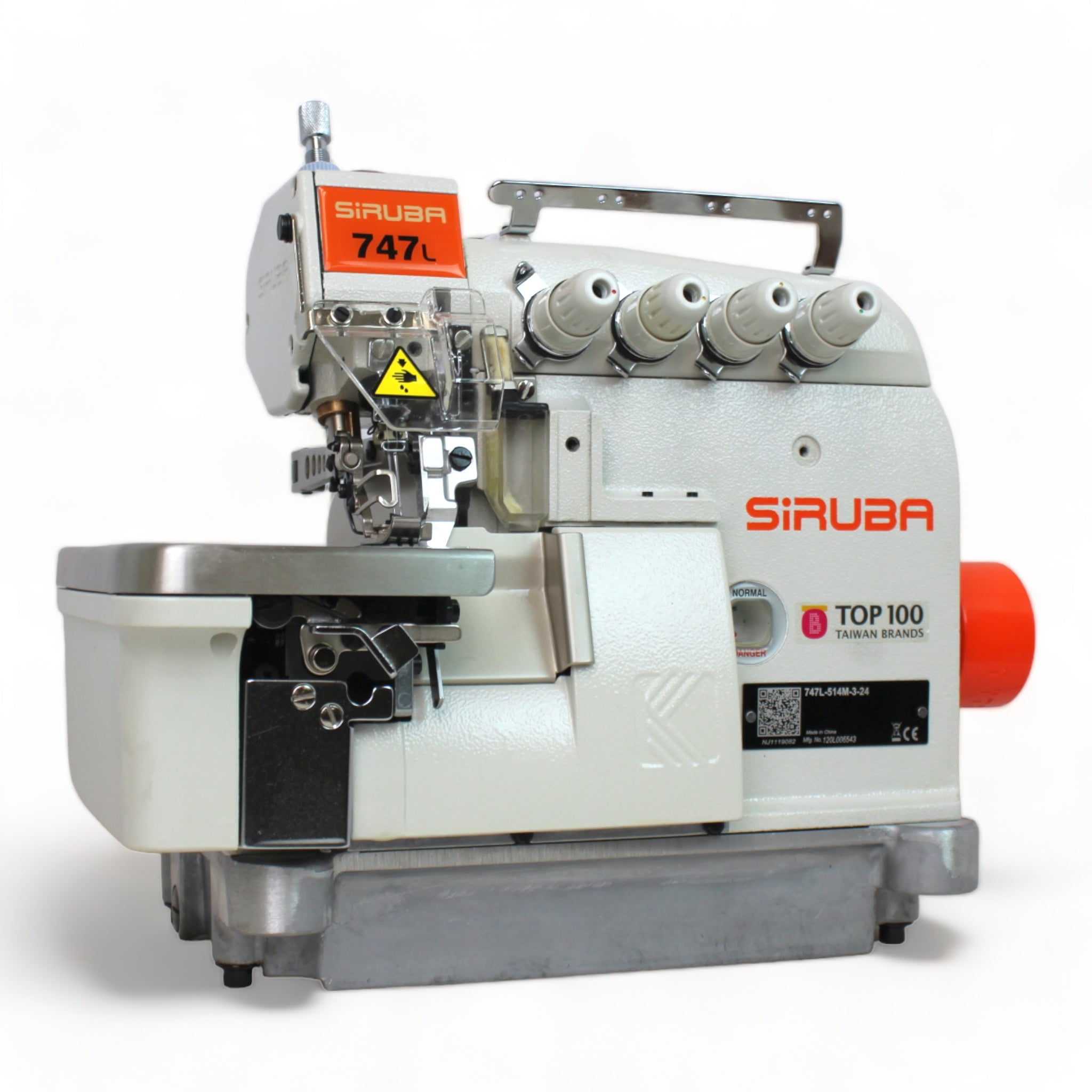 SIRUBA 747L-514M-3-24 4 Thread Overlock Industrial Sewing Machine Assembled with Servo Motor, Fully Submerged Table Setup