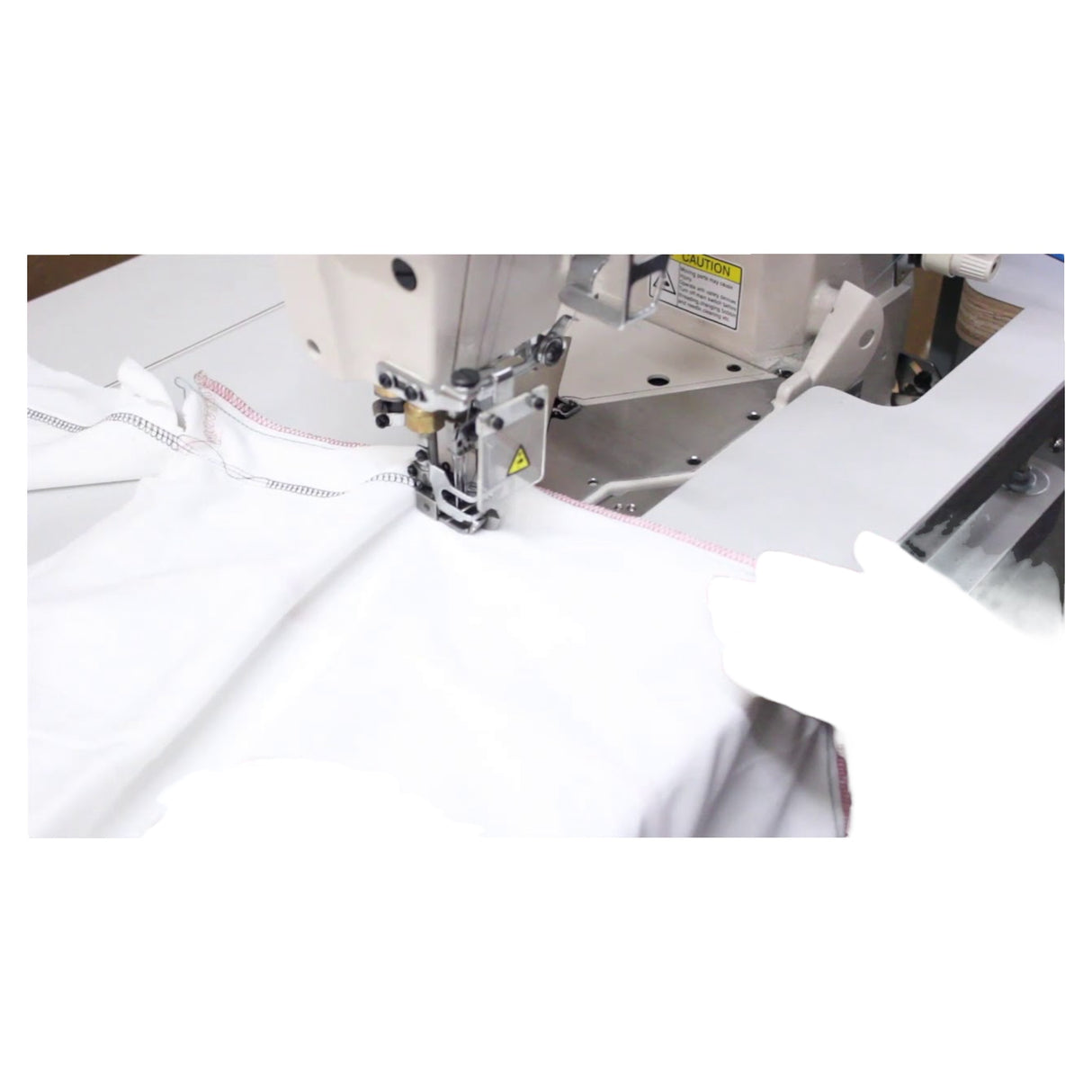 JUKI MF-7523U11 - Máquina de coser industrial de puntada de recubrimiento plana de 3 agujas, ensamblada con servomotor, mesa y soporte incluidos