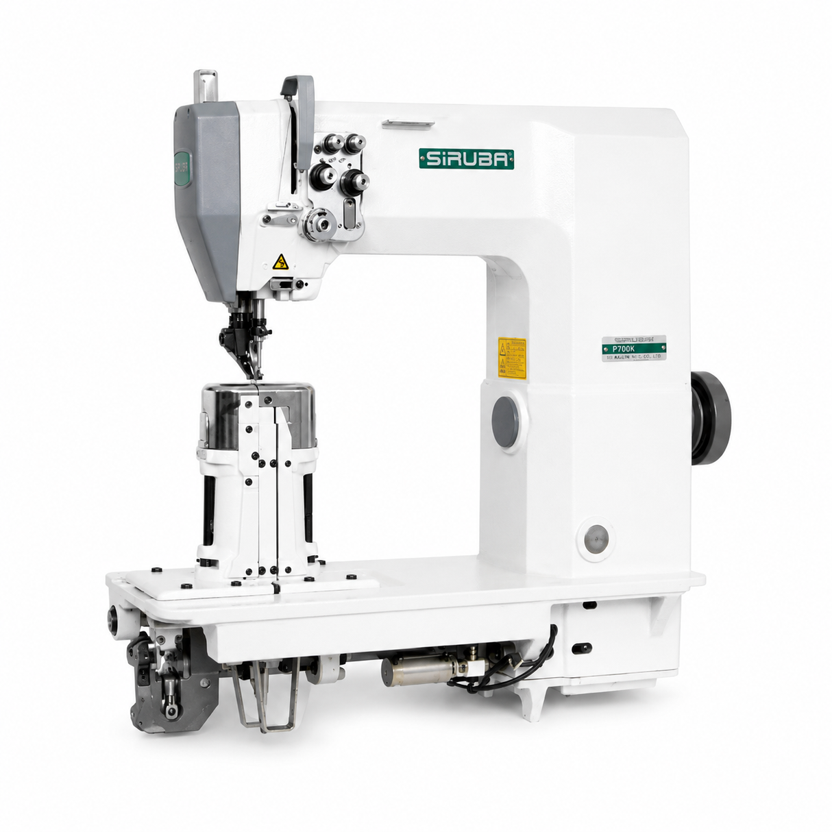 SIRUBA R728-224 Two Needle Post Bed Triple Feed Lockstitch Industrial Sewing Machine (2.4mm Gauge) - Complete Setup, Table, Stand Included