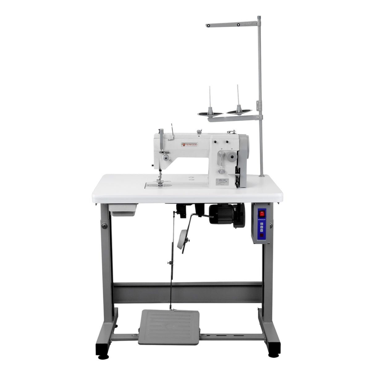 SINGER 20U-105C Single Needle Lockstitch Straight and Zig-Zag Sewing Machine Assembled with Servo Motor, Table and Stand Included