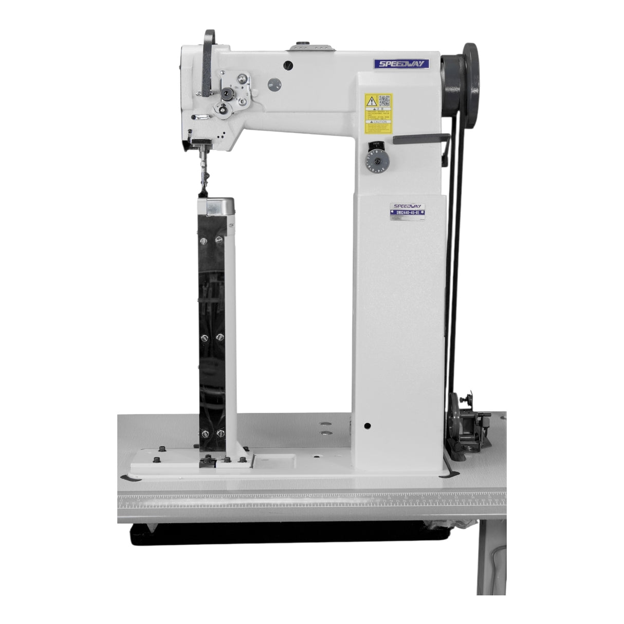 SPEEDWAY SW 82440-45-R1 Post Bed Single Needle Walking Foot Heavy Duty Unison Feed Walking Foot Sewing Machine Assembled with Servo Motor, Table and Stand Included