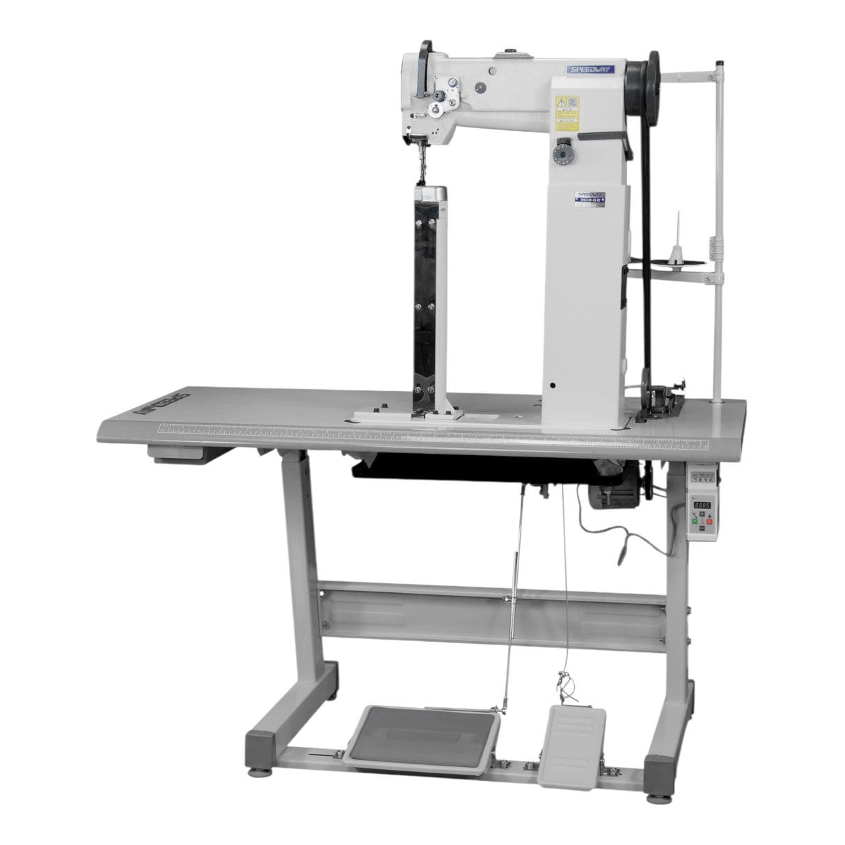 SPEEDWAY SW 82440-45-R1 Post Bed Single Needle Walking Foot Heavy Duty Unison Feed Walking Foot Sewing Machine Assembled with Servo Motor, Table and Stand Included