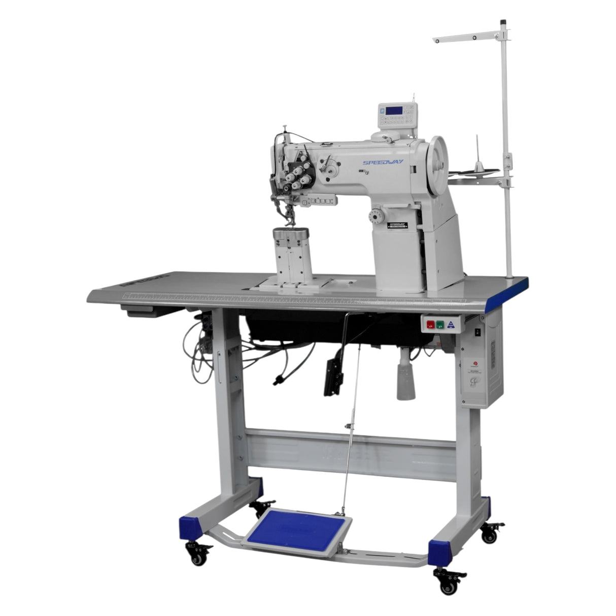 SPEEDWAY® SW1760L/VS Double Needle Post Bed Heavy Duty Unison Feed Walking Foot Sewing Machine Assembled with Table and Stand Included