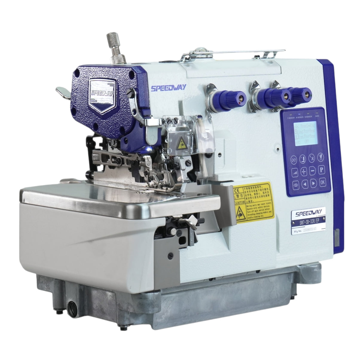SPEEDWAY® SW7-3-32R2/223 3 Thread Rolled Hem Overlock Machine with Smart Automatic Material Adjustment Assembled with Table and Stand Included
