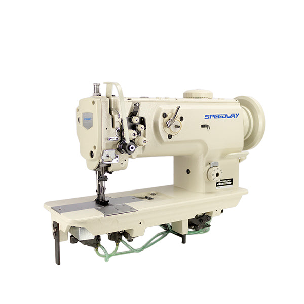 SPEEDWAY SW-1560N/VS Double Needle 3/8" Gauge Heavy Duty Unison Feed Walking Foot Sewing Machine Assembled with Table and Stand Included