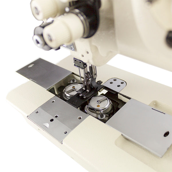 JUKI LU1560N Double Needle 1/4" Gauge Heavy Duty Unison Feed Walking Foot Sewing Machine Assembled with Table and Stand Included