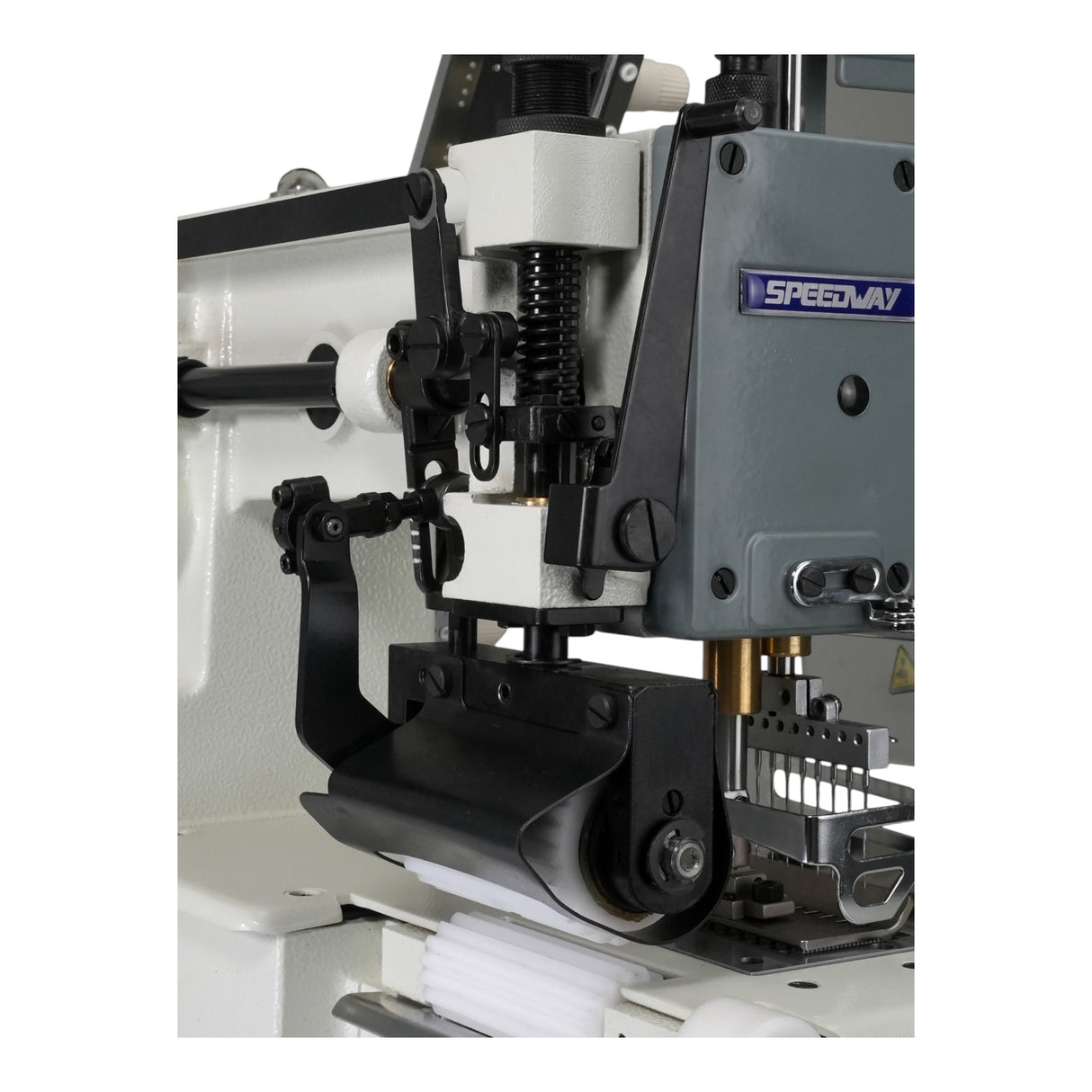 SPEEDWAY SW008-12064P/VWL 12-Needle Chainstitch Industrial Sewing Machine Assembled with Servo Motor, Table and Stand Included