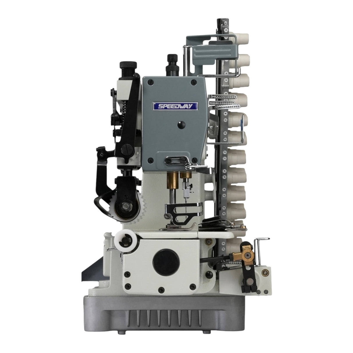 SPEEDWAY SW008-12064P/VWL 12-Needle Chainstitch Industrial Sewing Machine Assembled with Servo Motor, Table and Stand Included