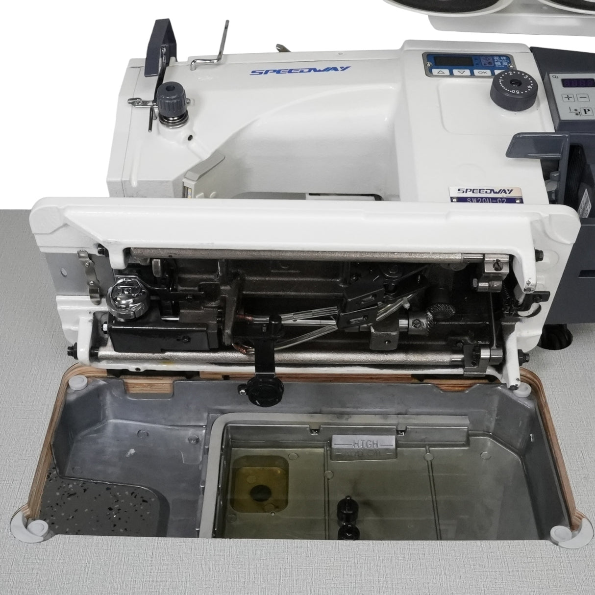 SPEEDWAY 20U-C2 High-Speed Zig-Zag Sewing Machine with Direct Drive Motor Complete Assembled with Table and Stand Included