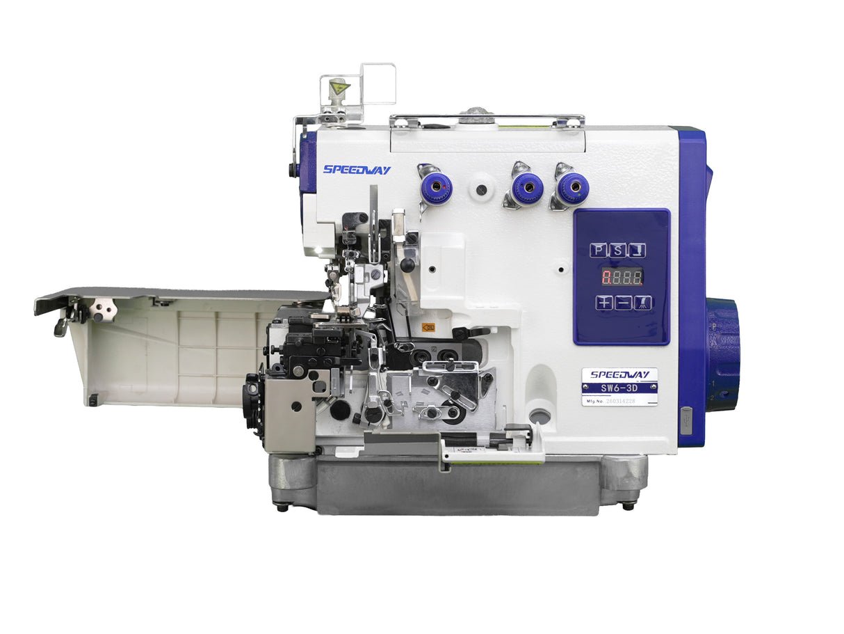 SPEEDWAY SW6-3D 1-Needle 3-Thread Direct Drive Overlock Industrial Sewing Machine with 6,500 SPM Max Speed for Edge Finishing - Complete Setup, Fully Submerged Table Included