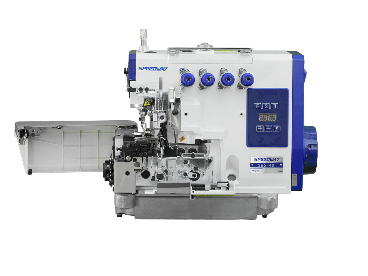 SPEEDWAY SW6-4D 2-Needle 4-Thread Direct Drive Overlock Industrial Sewing Machine with 6,500 SPM Max Speed - Complete Setup, Fully Submerged Table Included
