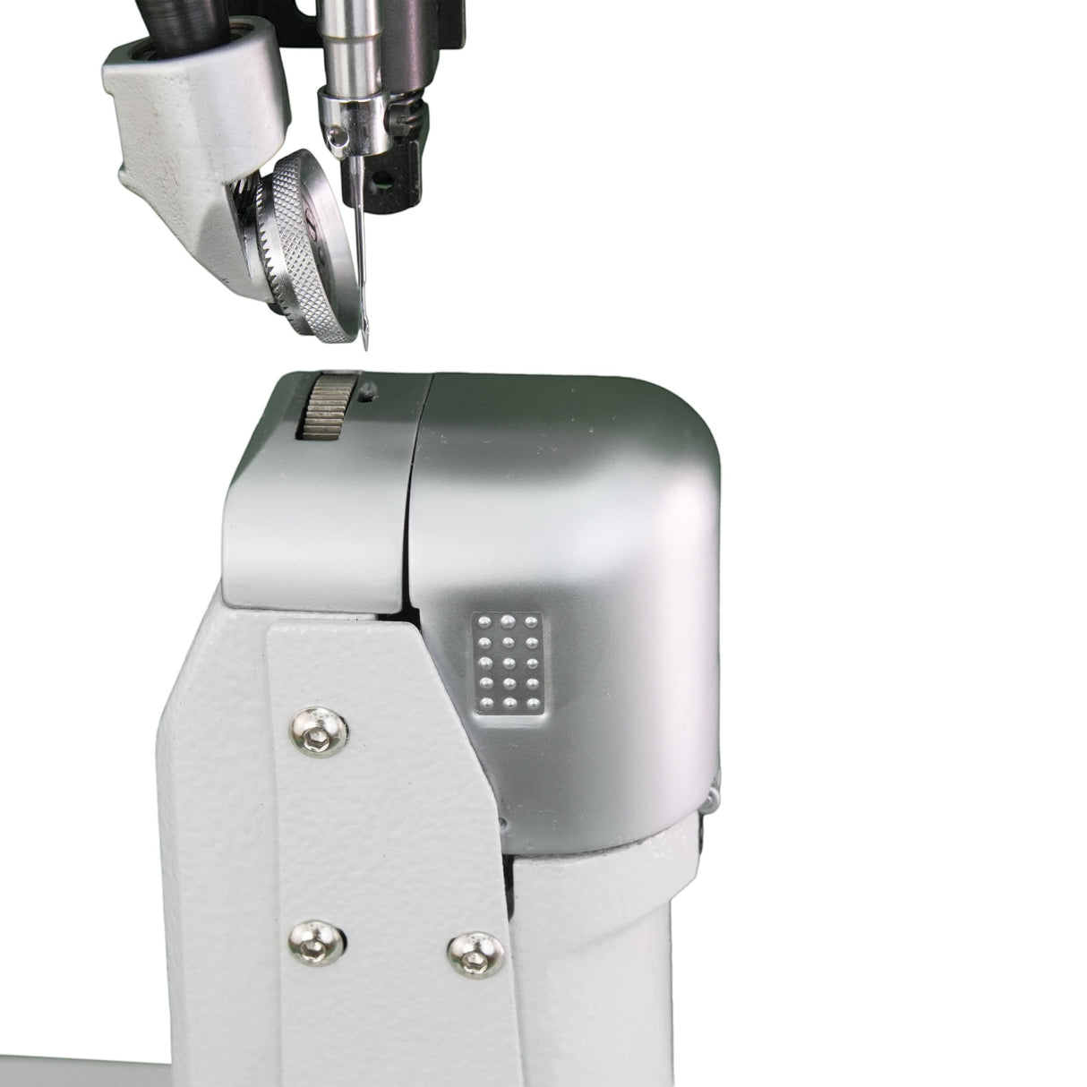 SPEEDWAY SW 9910 — Máquina lockstitch industrial de una aguja, cama de poste con triple arrastre y pie prénsatela de rodillo, para gorras, parches, cuero y calzado, ensamblada lista para usar con mesa y base incluidas