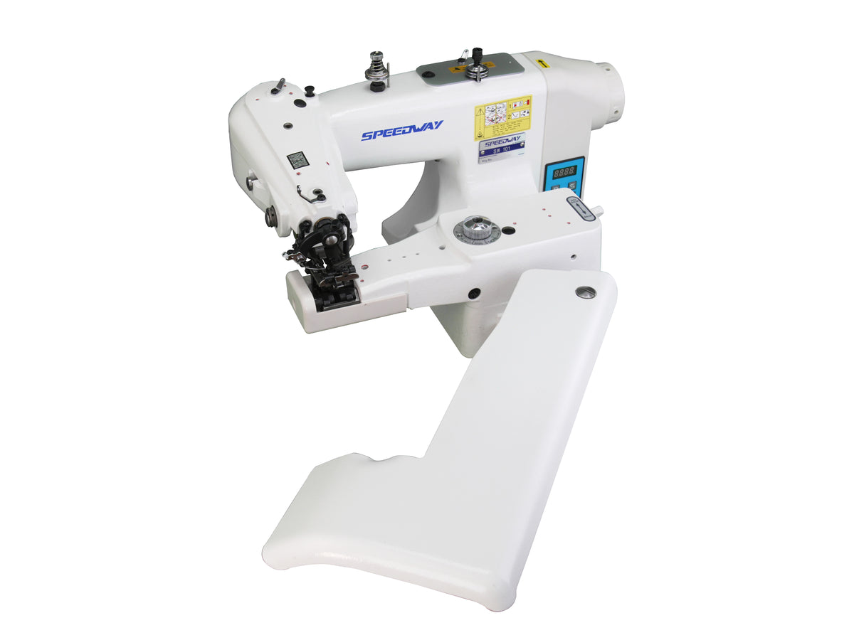 SPEEDWAY® SW-101D – Bastilladora industrial de puntada invisible con motor de transmisión directa de 550W – Equipo completo, mesa y base incluidas