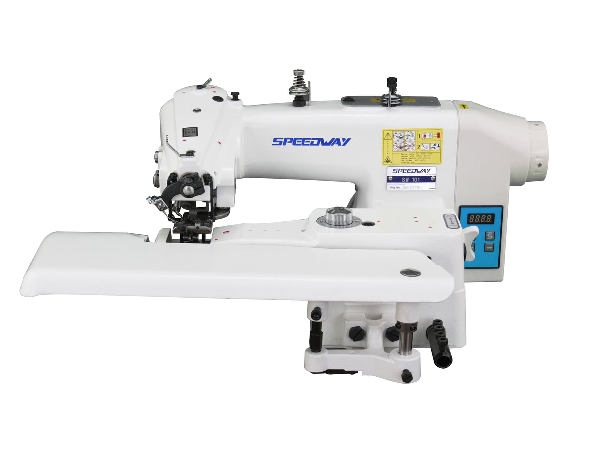 SPEEDWAY® SW-101D – Bastilladora industrial de puntada invisible con motor de transmisión directa de 550W – Equipo completo, mesa y base incluidas