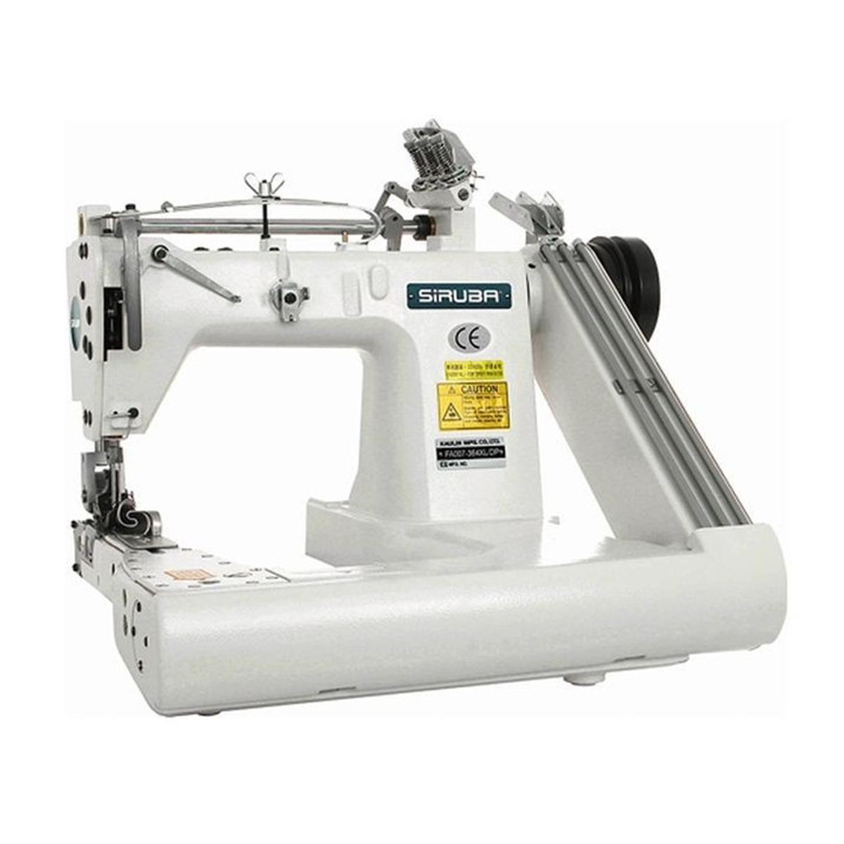 SIRUBA FA007-364XL/DP 3 Needle Feed of the Arm Chainstitch For Jeans Industrial Sewing Machine Assembled with Servo Motor, Table and Stand Included