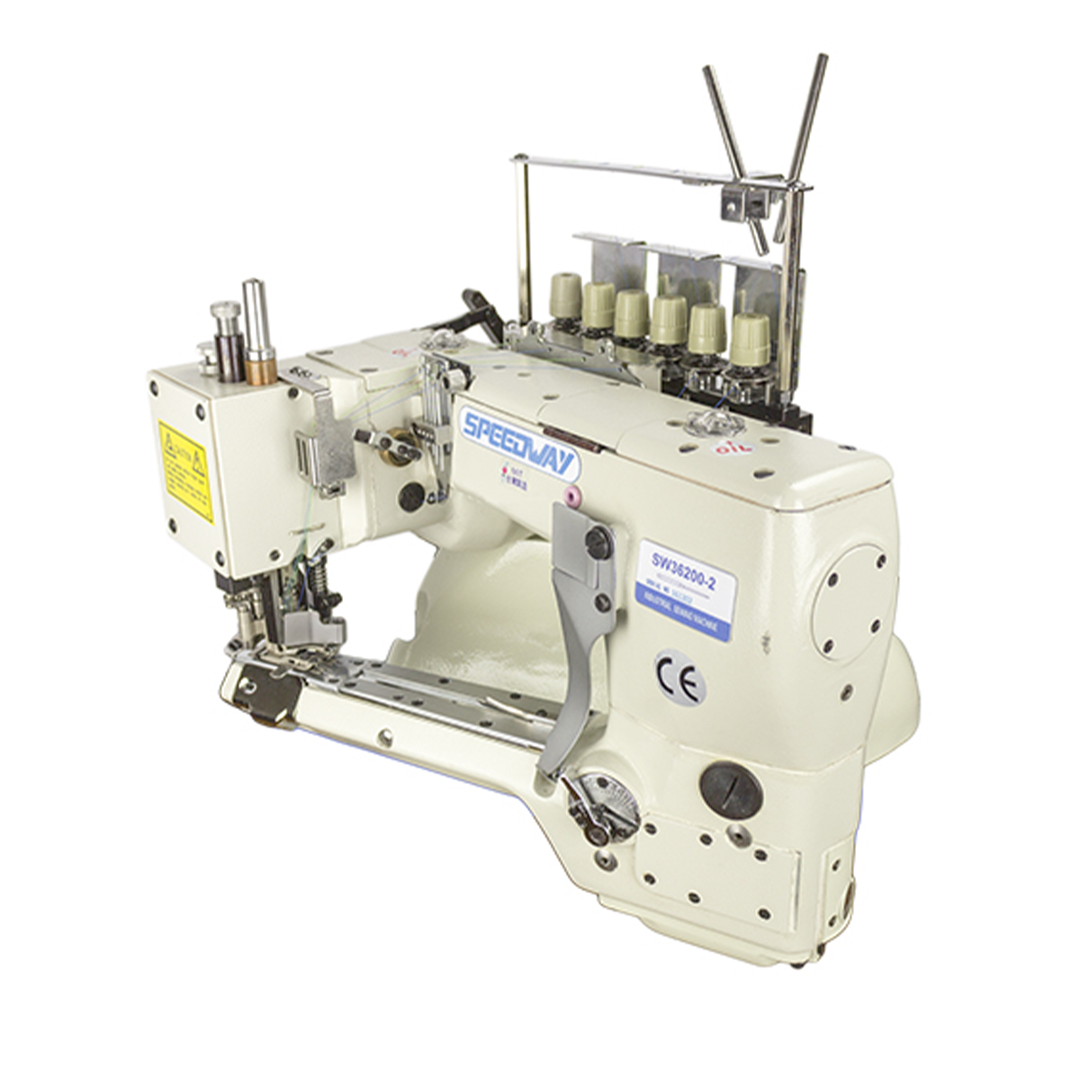 SPEEDWAY SW36200-2 4 Needle Feed of the Arm 6 Thread Flatseamer Assembled with Servo Motor, Table and Stand Included