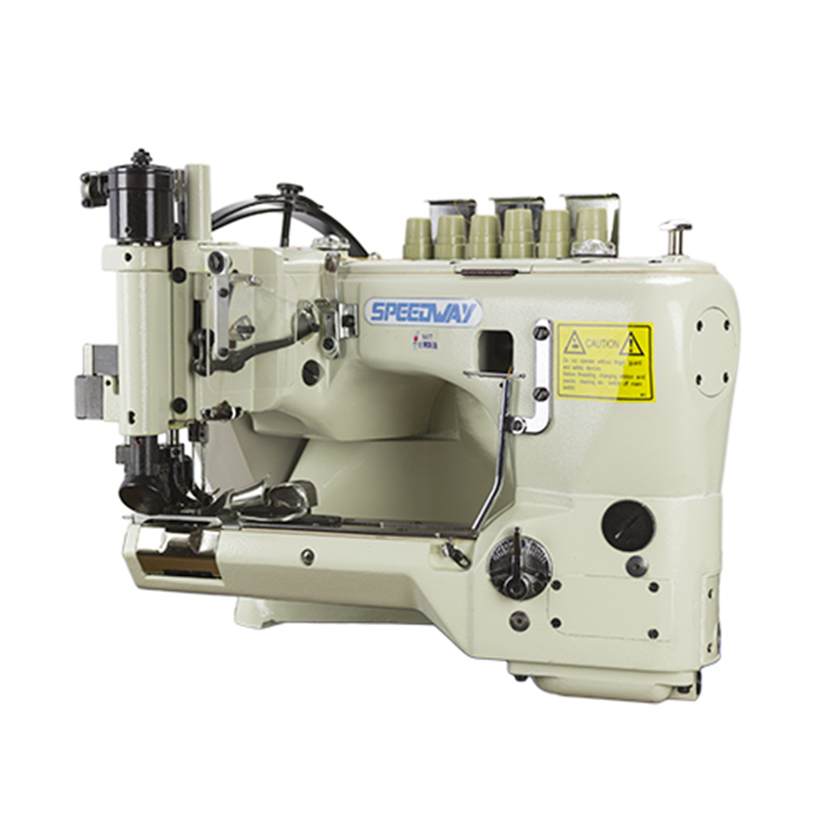 SPEEDWAY SW35800DNU 3 Needle Feed of the Arm Chainstitch For Jeans with Differential Industrial Sewing Machine Assembled with Servo Motor, Table and Stand Included