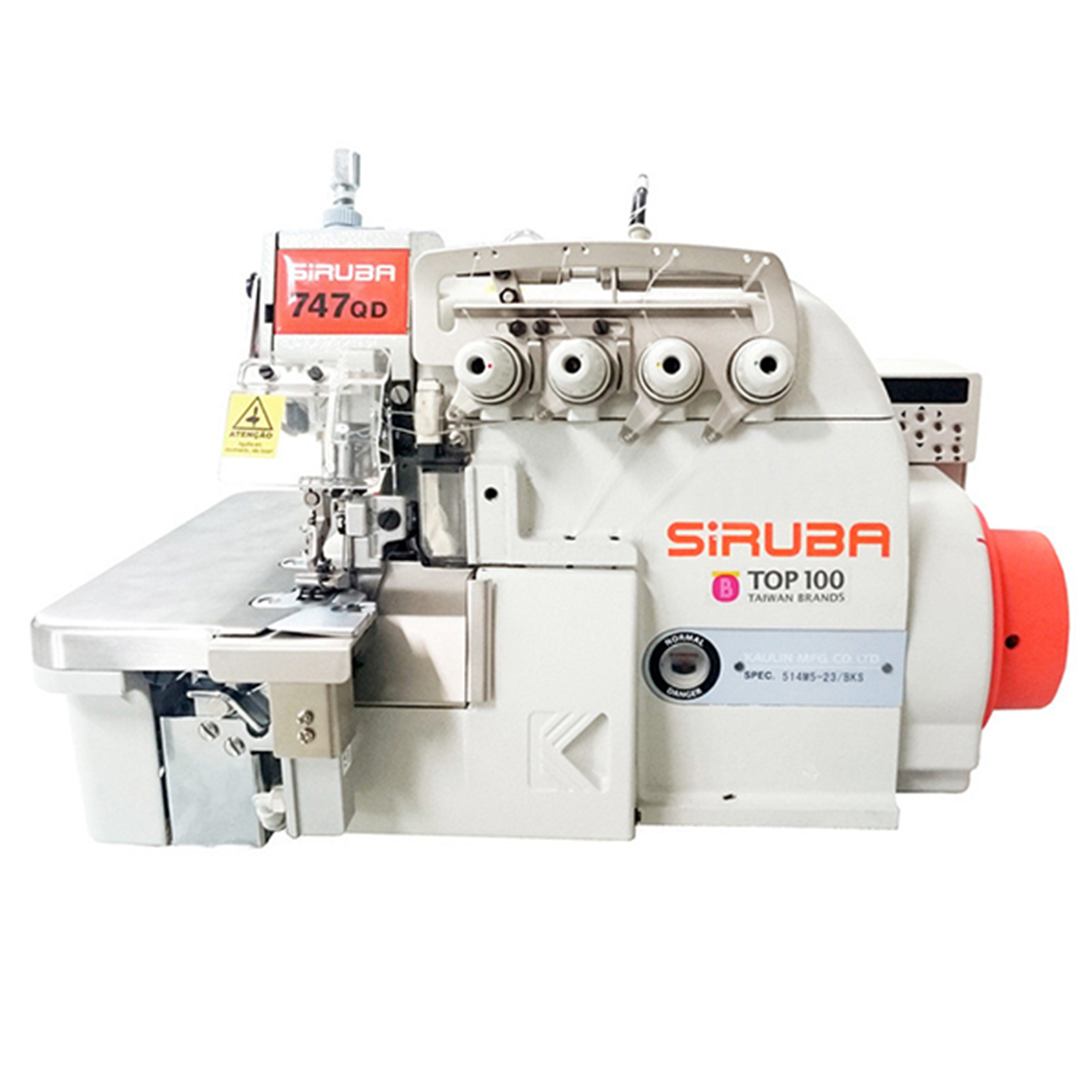 SIRUBA 747QD-514M5-23/BKS-1 4 Direct Drive Thread Overlock with Semi-Auto Backlatch Industrial Sewing Machine Assembled with Servo Motor, Fully Submerged Table Setup