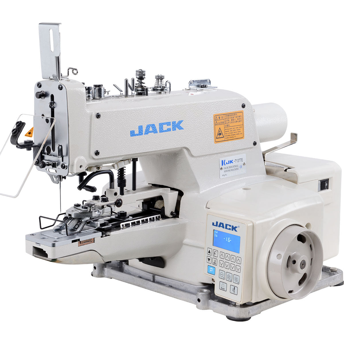 JACK JK-T1377E Integrated X and Square Electronic Button Attachment Industrial Sewing Machine Assembled with Table and Stand Included
