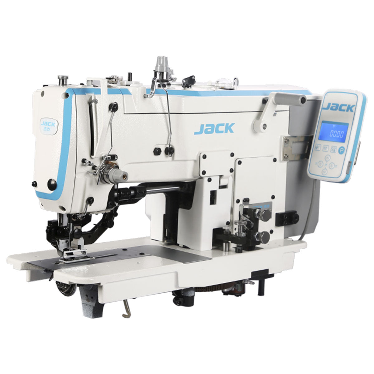 Máquina de coser ojales digital mecánica JACK JK-T783G-Z, ensamblada con mesa y soporte incluidos
